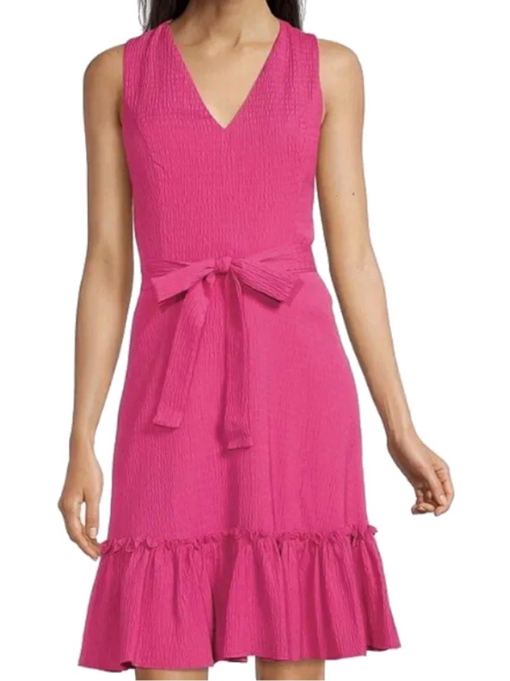 NWT Tommy Hilfiger Pink Textured V-Neck Sleeveless Ruffle Hem Fit & Flare Dress
